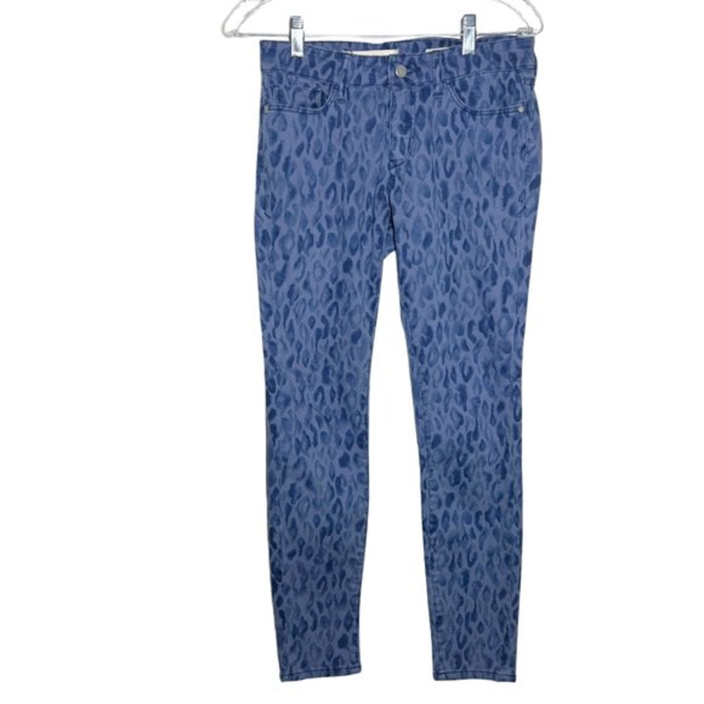 Anthropologie Pilcro Mid-Rise Blue Leopard Skinny Jeans‎